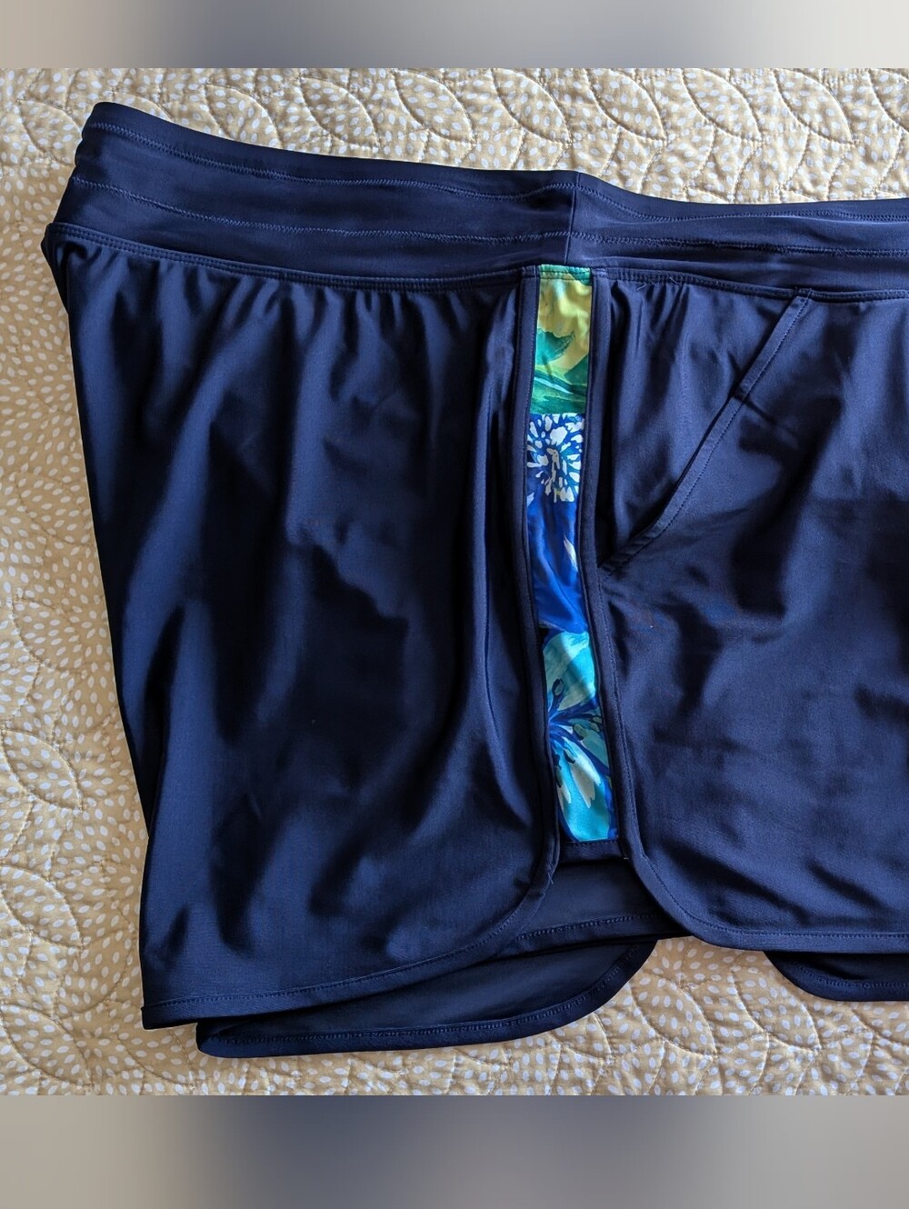 Cacique Swimwear Women's Navy Blue Shorts with Floral Side Stripe Size 22